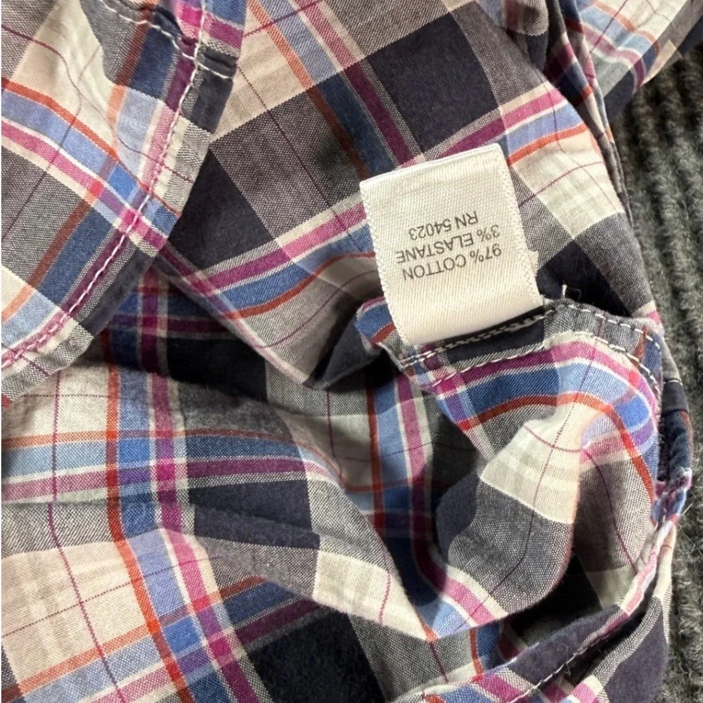 Banana Republic Slim Fit Plaid Button Down Shirt Mens XL Navy Pink Long Sleeve